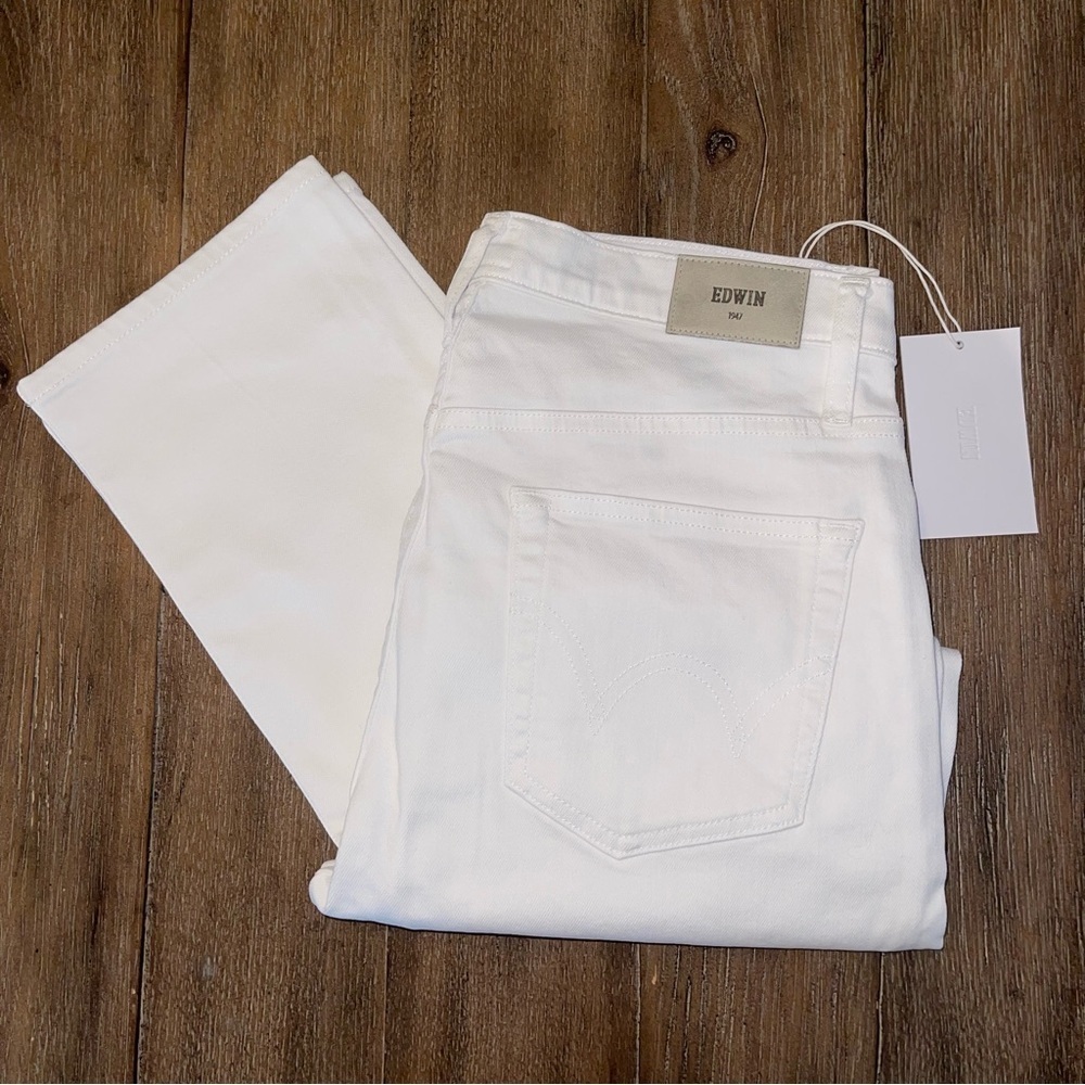 EDWIN Elin Crop Jean Womens 29 Short Straight Leg White High Rise Ankle Summer